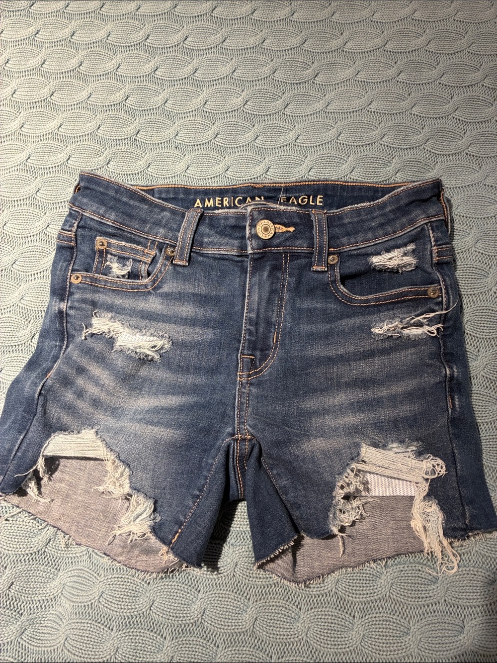 American Eagle  Distressed Ripped Dark Blue Denim Shorts